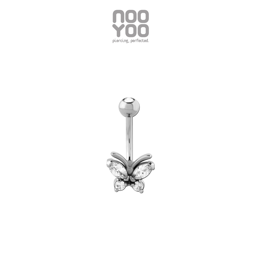 NooYoo จิวสะดือสำหรับผิวแพ้ง่าย Tiny Butterfly Crystal Banana Surgical Steel