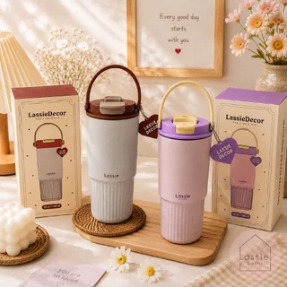💗แก้วเก็บความเย็นมีหูหิ้ว Ripple Heart 740ml สแตนเลส 316L เคลือบเซรามิก พร้อมพวงกุญแจ l Lassie Decor 🎀