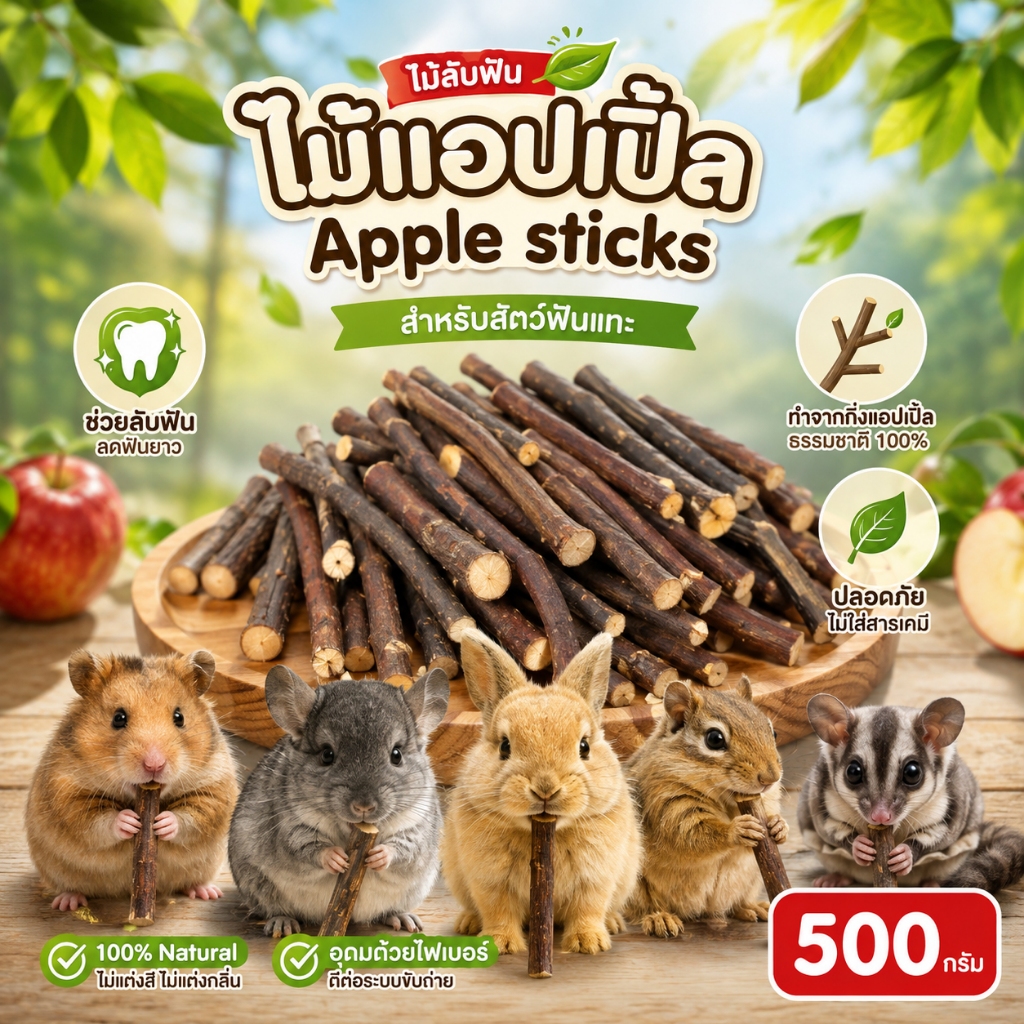 ไม้แอปเปิ้ล ไม้ลับฟัน apple stick สำหรับสัตว์ฟันแทะๆ ช่วยลดปัญหาน้องๆ แทะกรง  ช่วยลับฟัน ขัดฟัน เพื่อไม่ให้ฟันยาว