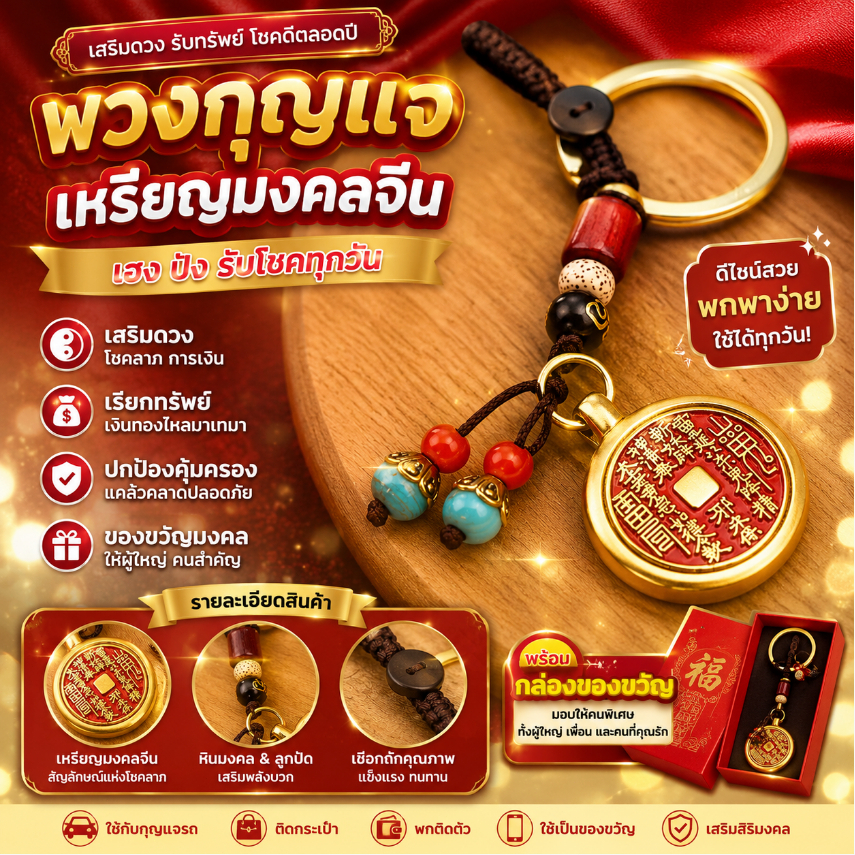 พวงกุญแจที่ทำจากเหรียญจีนโบราณ; เหรียญนำโชค