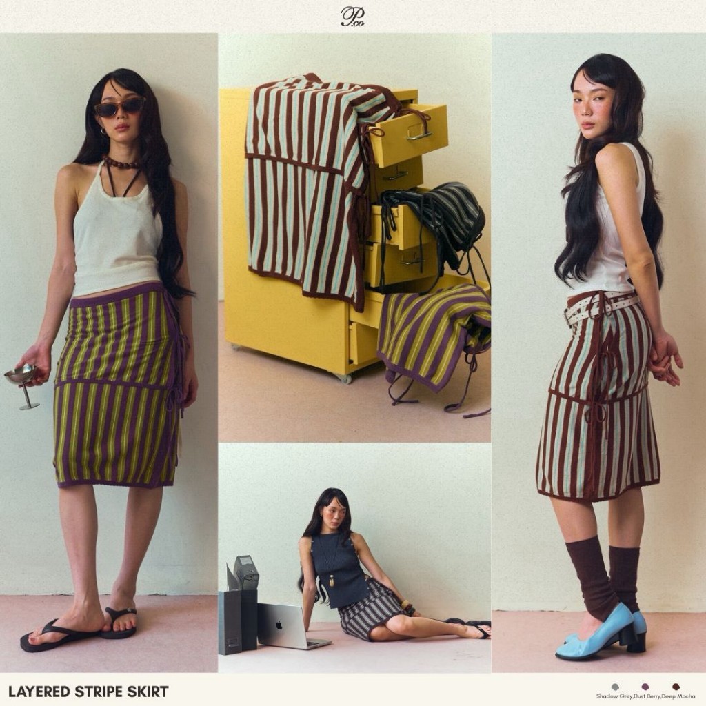 PUFFCOWEAR : Layered Stripe Skirt