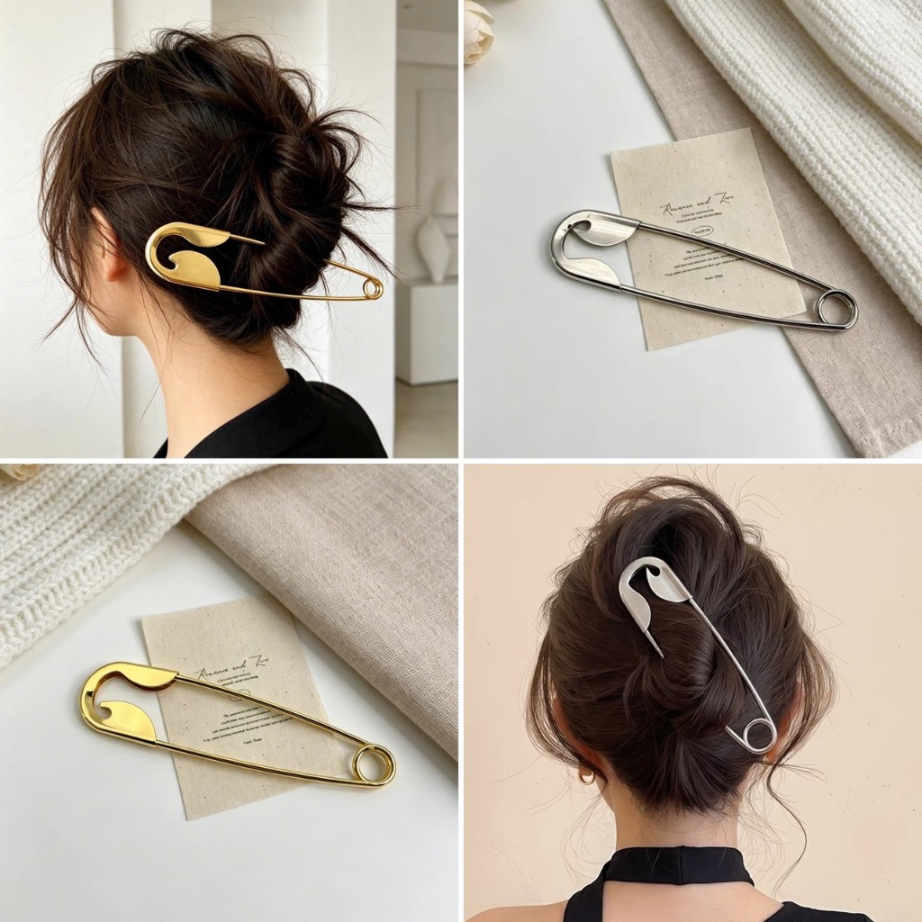 【พร้อมส่งจากไทย】Safety Pin Hair Stick กิ๊บปักผมทรงเข็มกลัดโลหะ สไตล์มินิมอล สำหรับมวยผม เกล้าผม เนื้องานเกาหลี คุณภาพดี