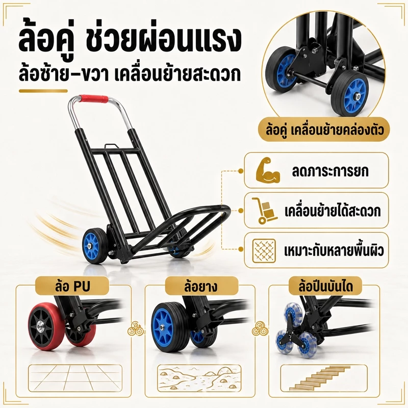 รถเข็น รถเข็นของ 2ล้อ พับได้ ยืดได้ รับน้ำหนัก 300KG ได้มาก พกพาสะดวก ล้อ PU/ล้อยาง thumbnail 4