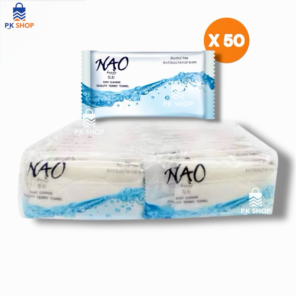 NAO นาโอะ ผ้าขนหนูเย็น สีขาว ขนาด 22.8x22.8 ซม. บรรจุ 50 ผืน /แพ็ค ผ้าเย็นเช็ดผิว หอมสดชื่น ผืนใหญ่หนานุ่ม