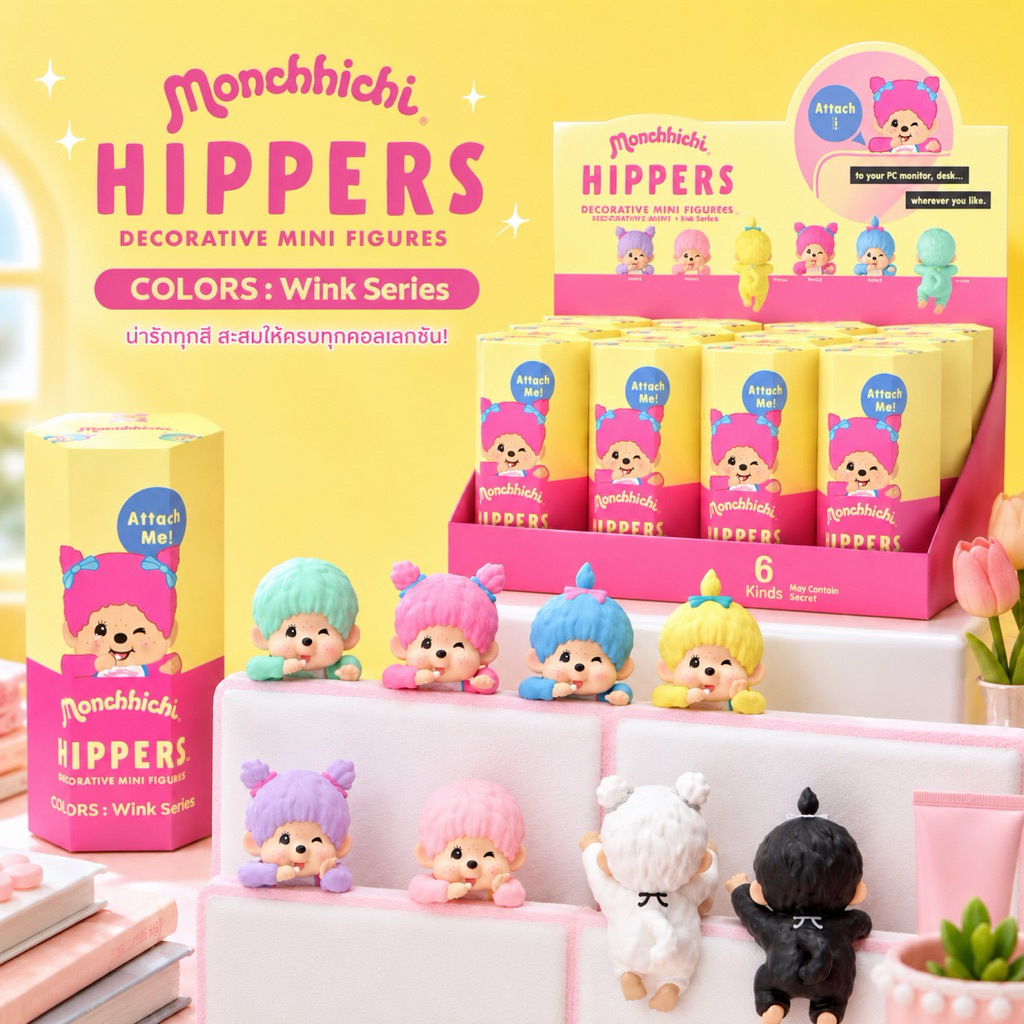 พร้อมส่ง ตัวเกาะมือถือ Hippers Colors Monchhichi (แบบสุ่ม)