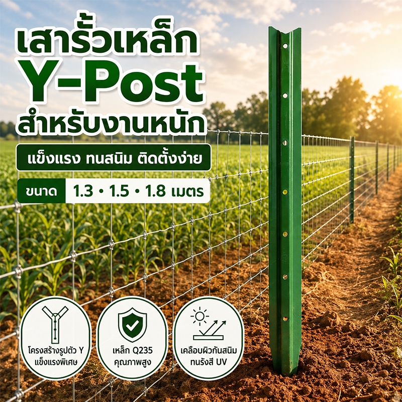 MENGCHI 50pcs เสารั้วเหล็ก Y Post รั้วตาข่าย เหล็กหนาและทนทาน 1.3m 1.5m 1.8m
