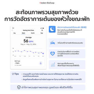 (NewArrival) KIESLECT BioKoop Smart Health Tracker สายรัดข้อมือติดตามสุขภาพ ตรวจสุขภาพ 24 ชม. ใช้งานได้ 10 วัน -1Y