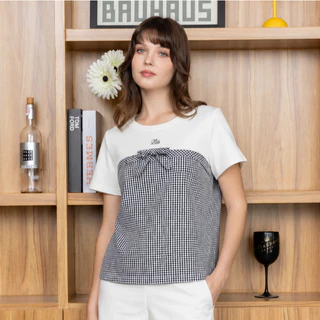 Glucoat | [A397/A805/A806] เสื้อยืดแขนสั้นคอกลม กลางอกปัก glucoat แต่งลาย พร้อมเข็มกลัดโบว์