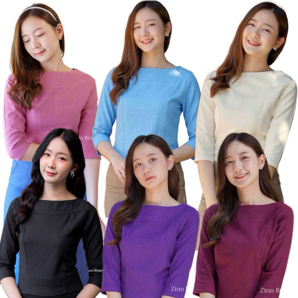 เสื้อผ้าฝ้ายรุ่นคอปาดแขน3ส่วน อก34-44“