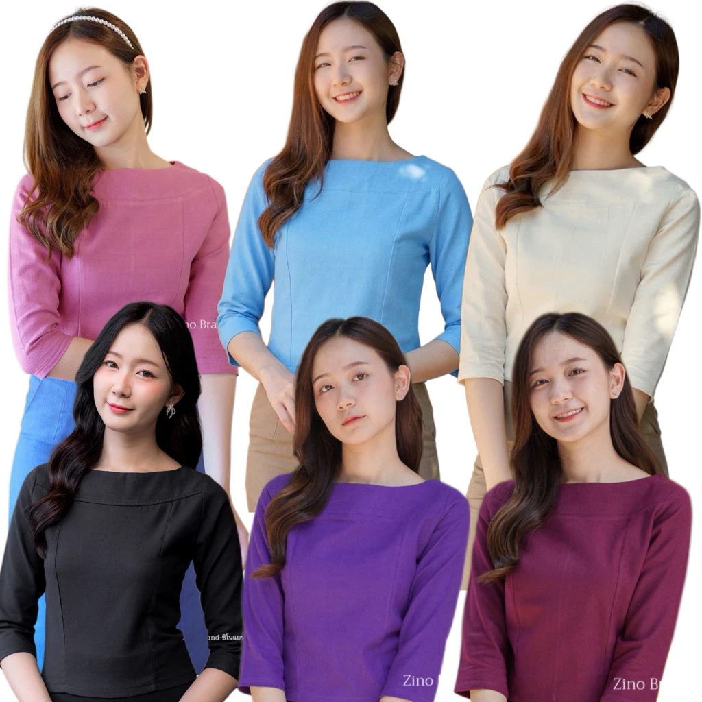 เสื้อผ้าฝ้ายรุ่นคอปาดแขน3ส่วน อก34-44“