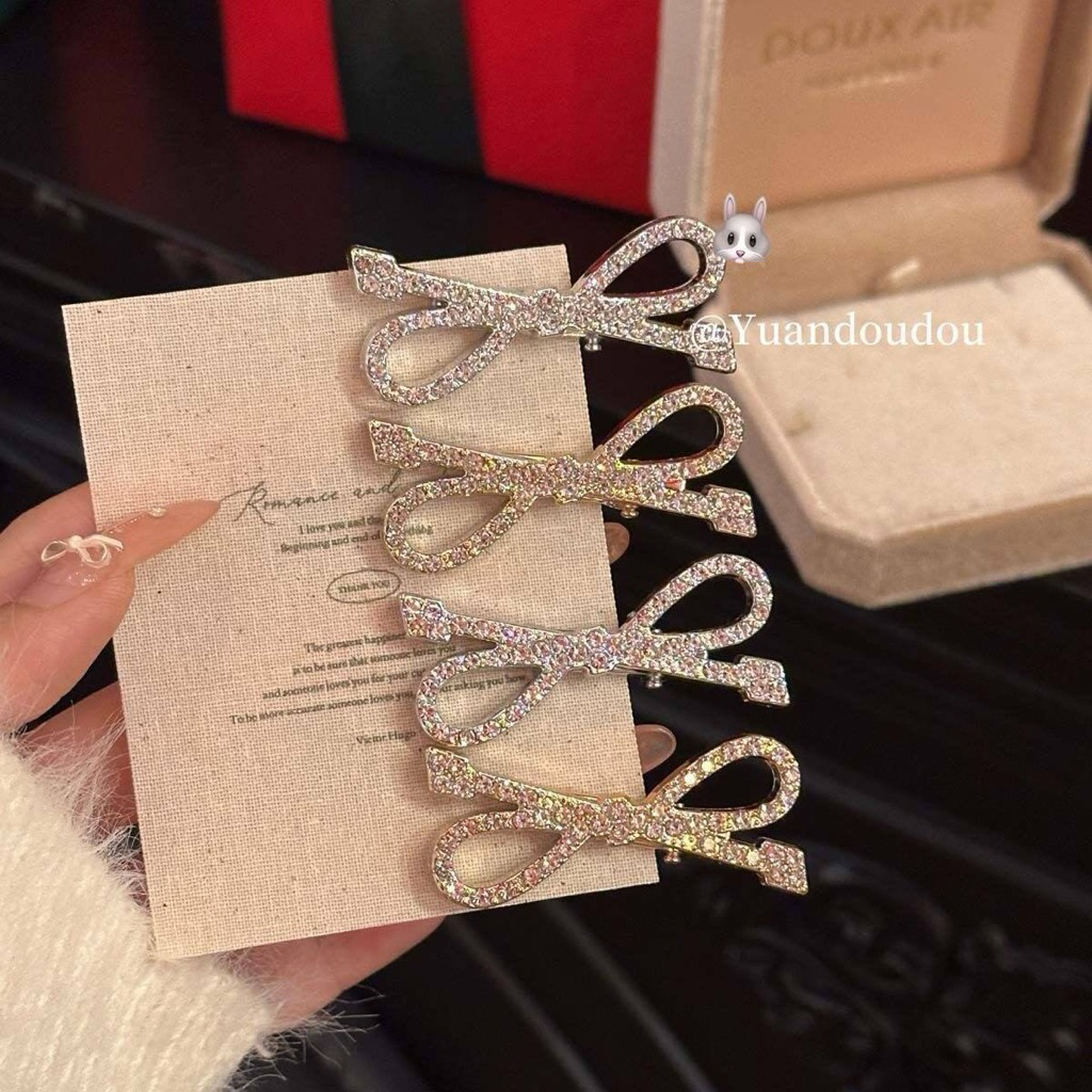 กิ๊บติดผมโบว์เพชร สีเงิน/สีทอง กิ๊บแฟชั่น กิ๊บหนีบผมผู้หญิง กิ๊บโบว์คริสตัล เรียบหรู