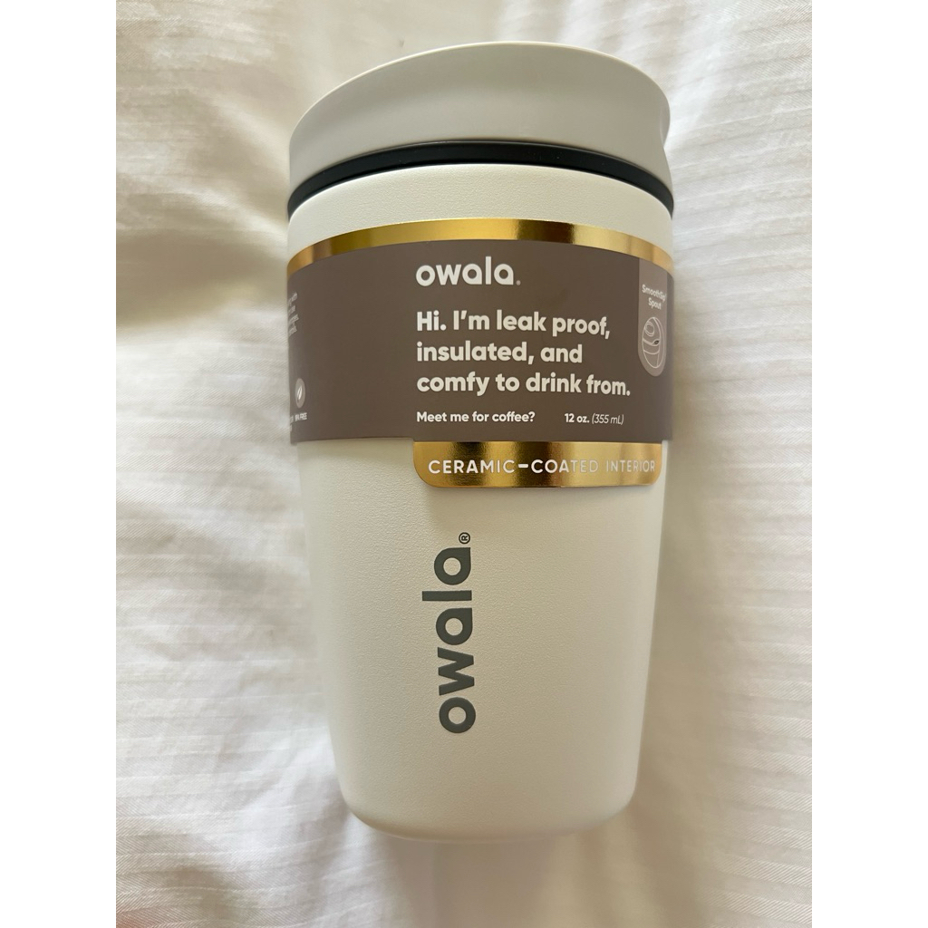 (ของแท้ 💯%) พร้อมส่ง!! Owala SmoothSip Slider ด้านในเป็น ceramic ขนาด 12 oz. สี Shy Marshmallow 🤍🤍
