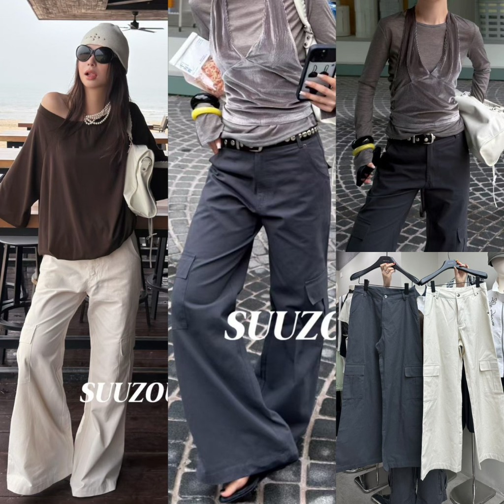 SU399 Wide Cargo Pants กางเกงทรงคาร์โก้ที่ดีไซน์แพตเทิร์นเป๊ะ แฟชั่นเกาหลี TAG MM Fish