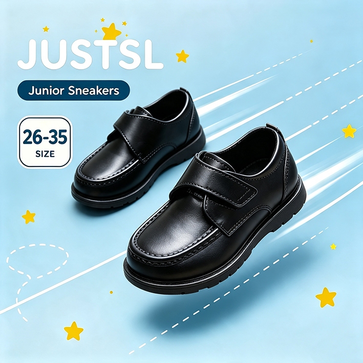 JUSTSL รองเท้าแฟชั่นสำหรับเด็กผู้ชายโรงเรียนลมสีดำรองเท้าหนังนิ่ม แต่เพียงผู้เดียว