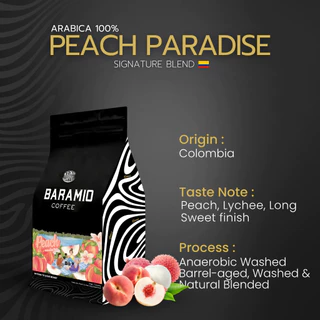 Baramio เมล็ดกาแฟรุ่น Peach Paradise200g(Arabica100%)Taste Note:Peach tea,Berry,Hint of Lychee,Nutty