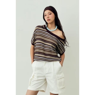 Soleil Off Shoulder เสื้อนิตทอลายทางทรงเปิดไหล่