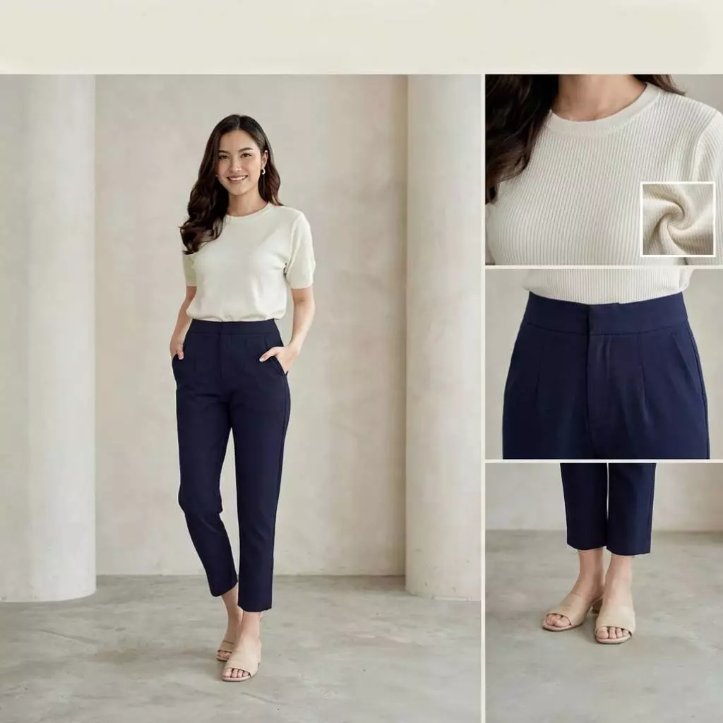 กางเกงขายาวผู้หญิง 7 ส่วนหน้าเรียบ (ผ้าฮานาโกะ) ใส่ทำงาน (S-5XL)