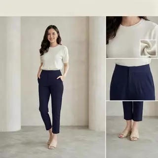 กางเกงขายาวผู้หญิง 7 ส่วนหน้าเรียบ (ผ้าฮานาโกะ) ใส่ทำงาน (S-5XL)