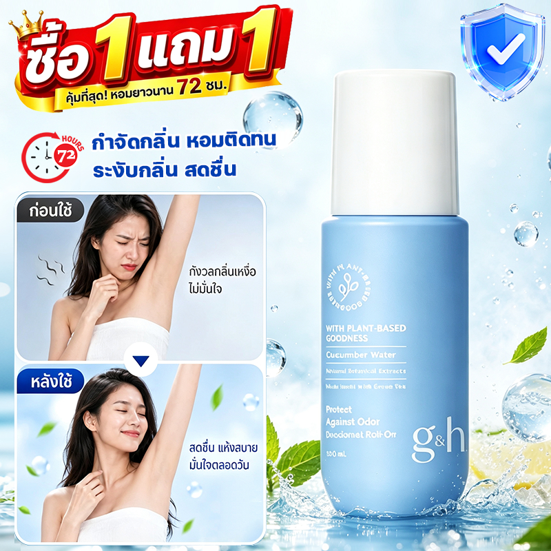 G&H Amway ลูกกลิ้งระงับกลิ่นกาย 100ml สูตรใหม่ PROTECT+ กำจัดกลิ่น หอมติดทน 24 ชม. ของแท้จากช็อปไทย ปลอดภัยทุกวัย