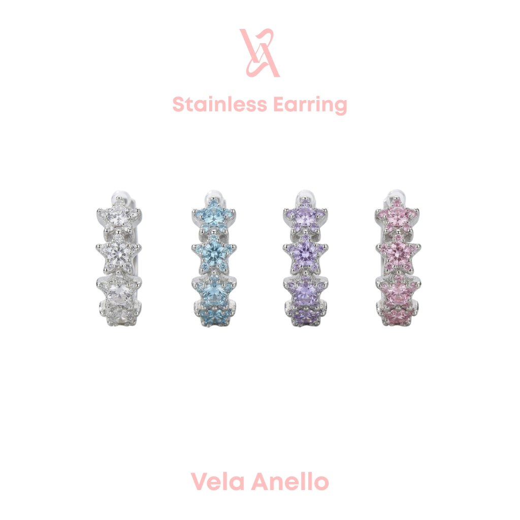 Vela Quartet Stella stainless ต่างหูสแตนเลส ต่างหูเพชร ต่างหูห่วง เครื่องประดับออกงาน