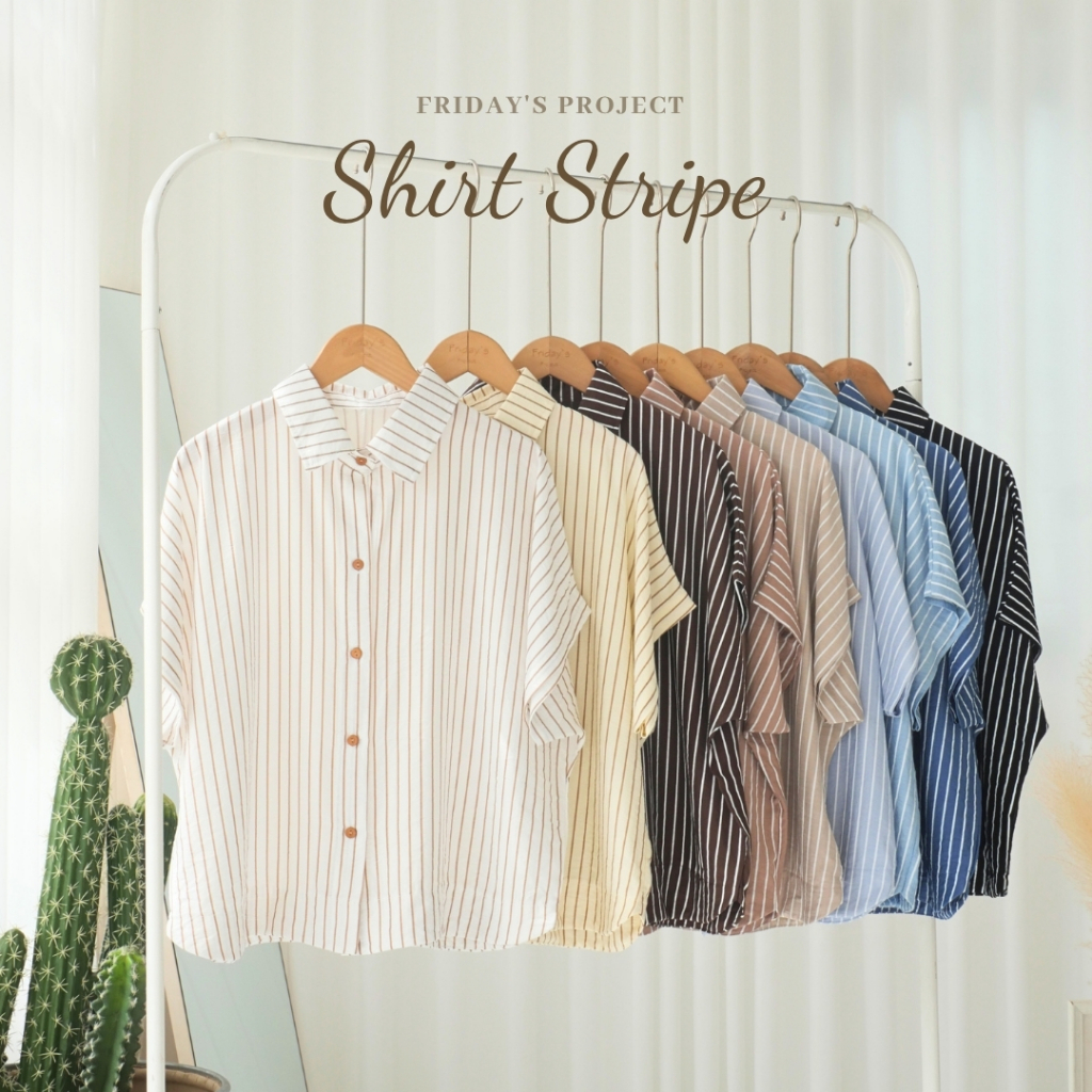shirt stripe เสื้อเชิ๊ตผ้าพริ้วลายทางผ้าไม่ต้องรีด