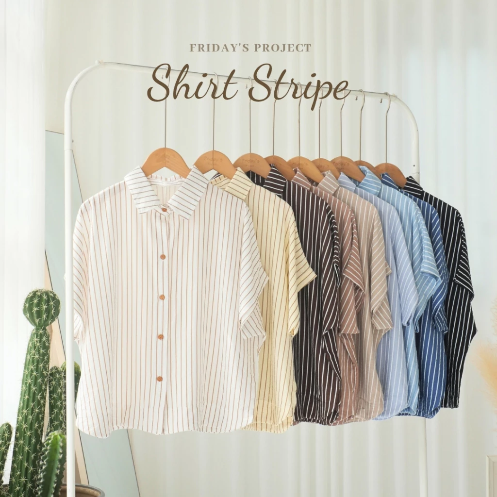 shirt stripe เสื้อเชิ๊ตผ้าพริ้วลายทางผ้าไม่ต้องรีด