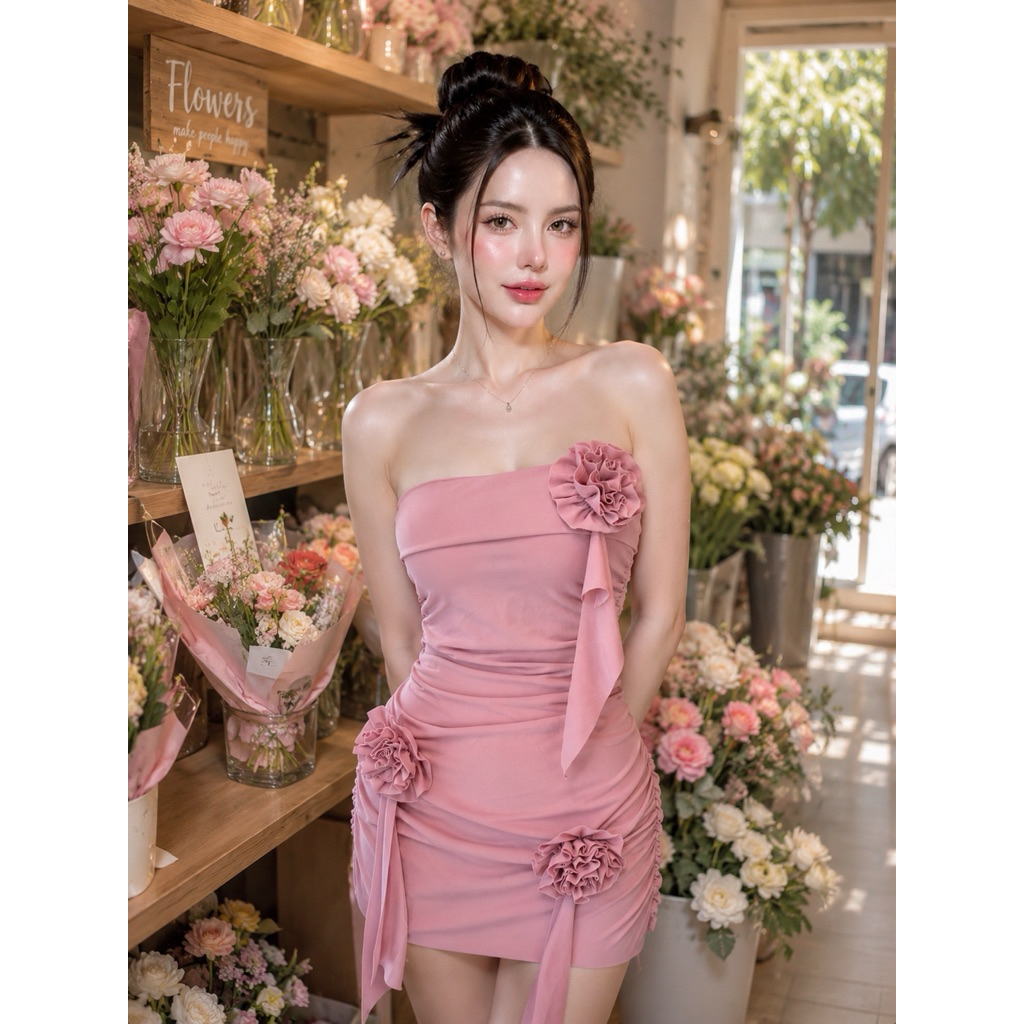 มินิเดรสสั้นPRเกาะอกแต่งดอกไม้🌻