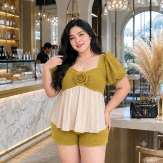 (โปรเดือน 8.8 .) C25ชุดเซตพราวกุหลาบ-ขาสั้น ผ้าท๊อฟฟี่ ชุดเซตสาวอวบใส่สบาย