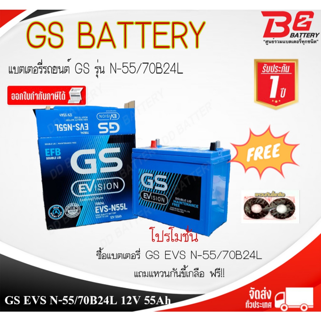 GS EVS N55-EFB แบตรถยนต์ แบบกึ่งแห้ง พร้อมใช้ 12V 55Ah