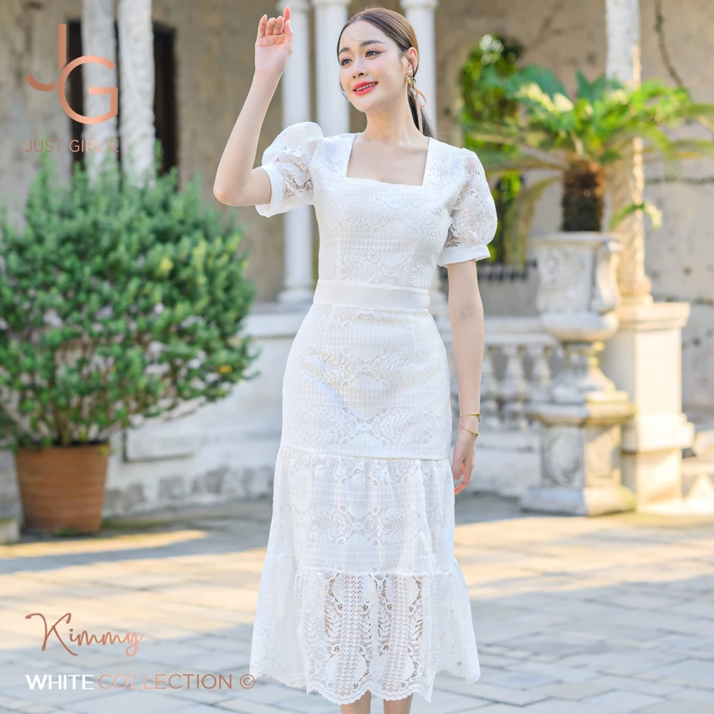 Hot🔥Dress Kimmy ชุดเดรสลูกไม้ยาวทรงเจ้าหญิง โทนเรียบหรู สไตล์ผู้ดี ดูแพง แต่ราคาน่ารัก ใส่ออกงานบุญ สวย มีไซส์ S M L XL