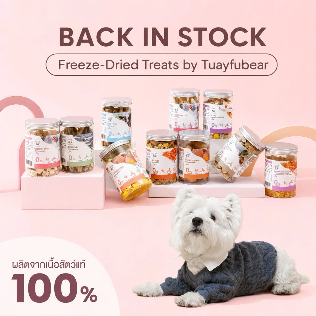 🔥Tuayfubear ขนมแมว ขนมหมาฟรีซดราย Freeze-Dried เกรดพรีเมี่ยม ผงโรย แซลมอน ปลาไข่ เนื้อเป็ด เนื้อวัว ขนมสุนัขอบแห้ง