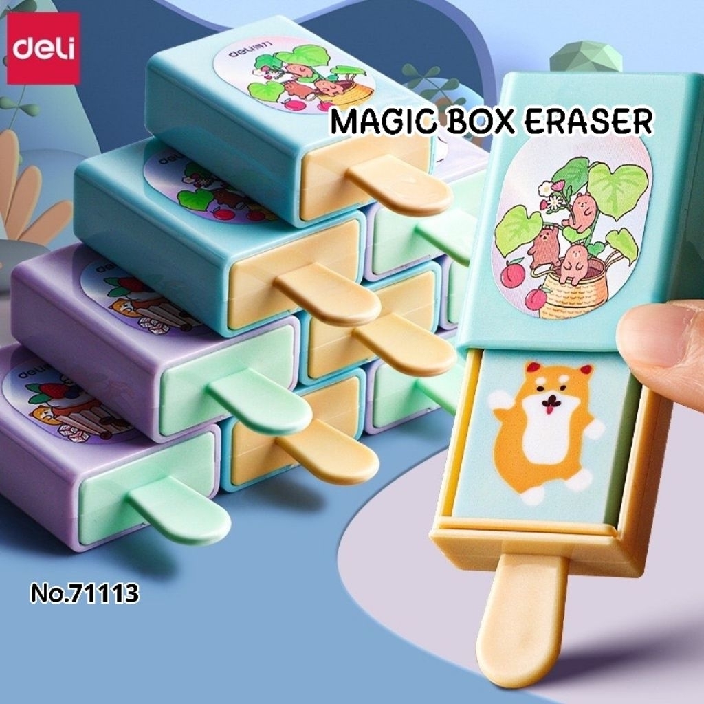 Deli ยางลบดินสอ รุ่น 71113 "Magic Box Eraser" รูปทรงไอศกรีมแท่ง (ราคา 1 ชิ้น คละลาย)