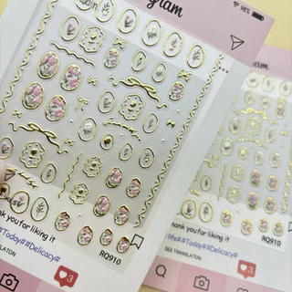 สติกเกอร์ดอกทิวลิป5D ภาพนูน ขอบทอง ตกแต่งหน้าเล็บ ตกแต่งของอเนกประสงค์ สินค้าพร้อมส่ง