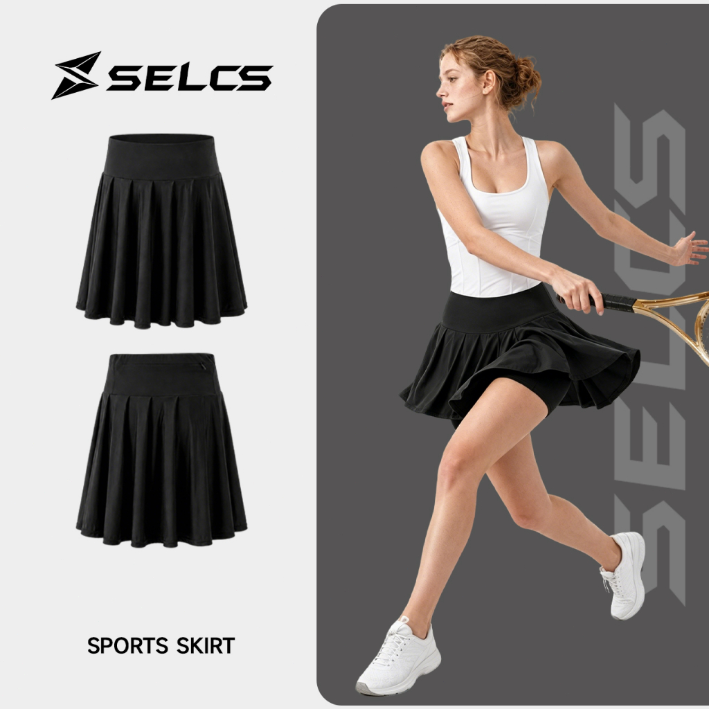 SELCS กระโปรง 2in1 สำหรับผู้หญิง,กระโปรงป้องกันการสัมผัสพร้อมกางเกงสั้นและกระเป๋าด้านใน,สำหรับกอล์ฟ / วิ่ง / โยคะ / โรงย