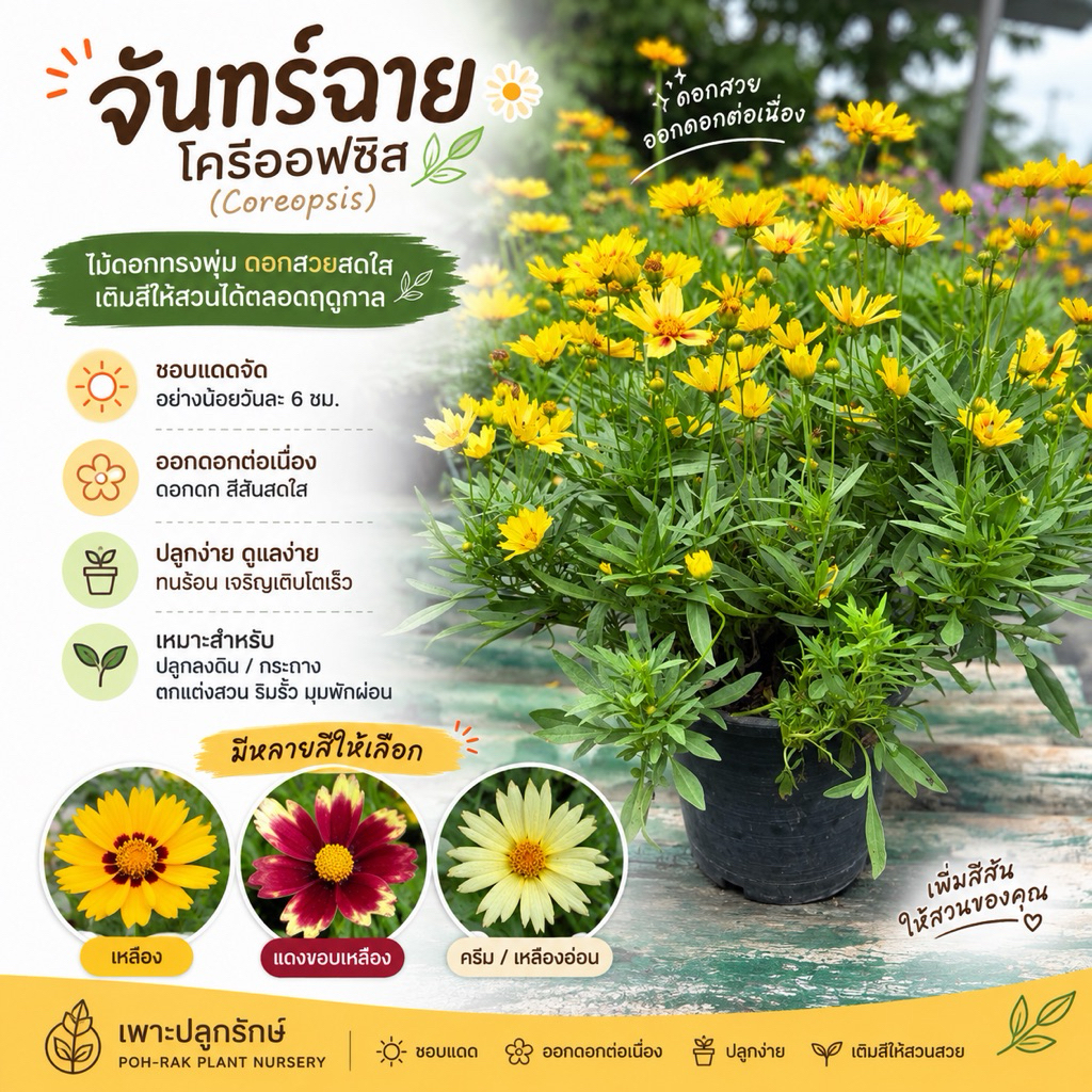 ต้นจันทร์ฉาย (Coreopsis) โครีออฟซิส รวมจันทร์ฉาย หลายสายพันธุ์ #สีเหลืองแดง #สีครีม #ดอกไม้ทานได้ ออกดอกทั้งปี​ F30