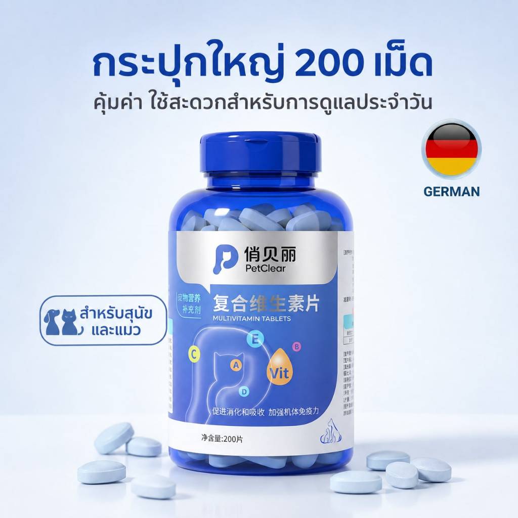 PetClear อาหารเสริมวิตามินรวมแบบเม็ด สำหรับหมาและแมว ขนาด 200 เม็ด