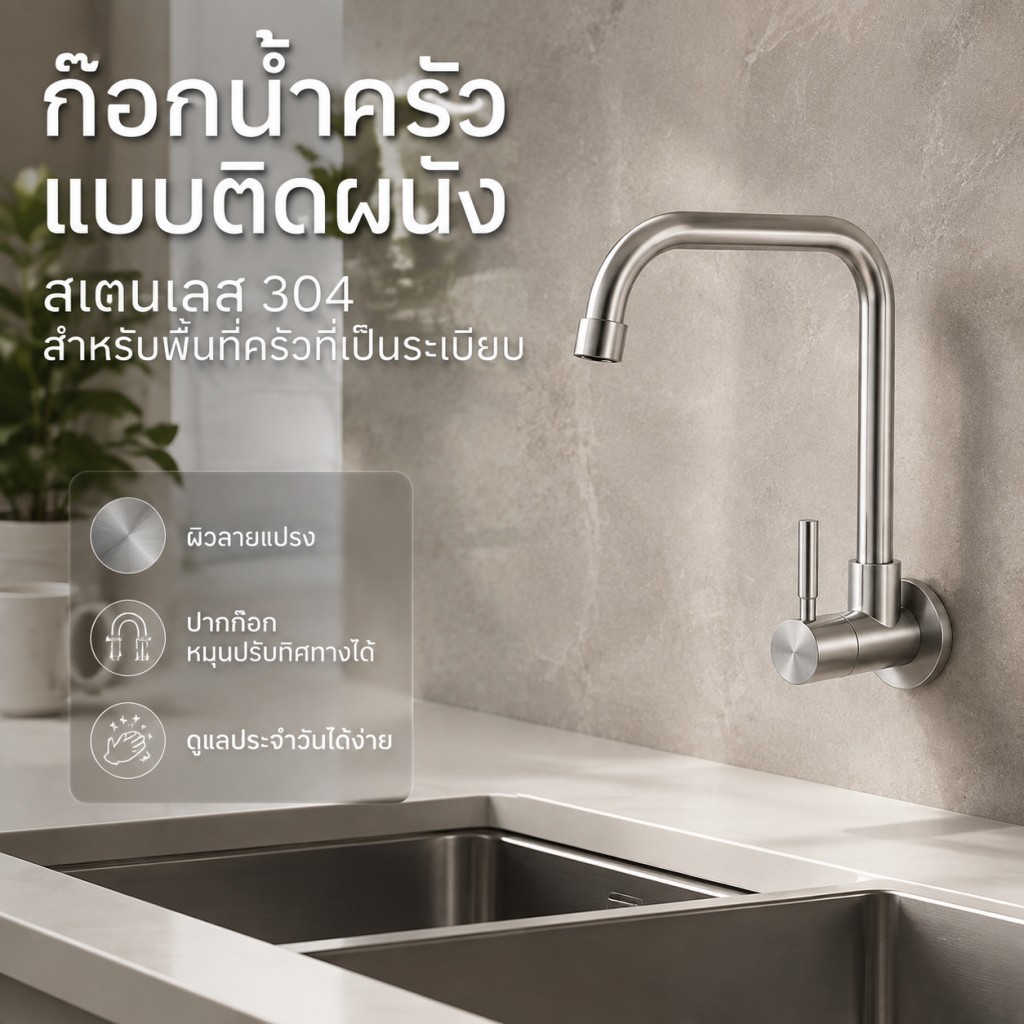 ก๊อกน้ำอ่างล้างจาน หมุนได้ 360 องศา มือจับแยกด้านข้าง