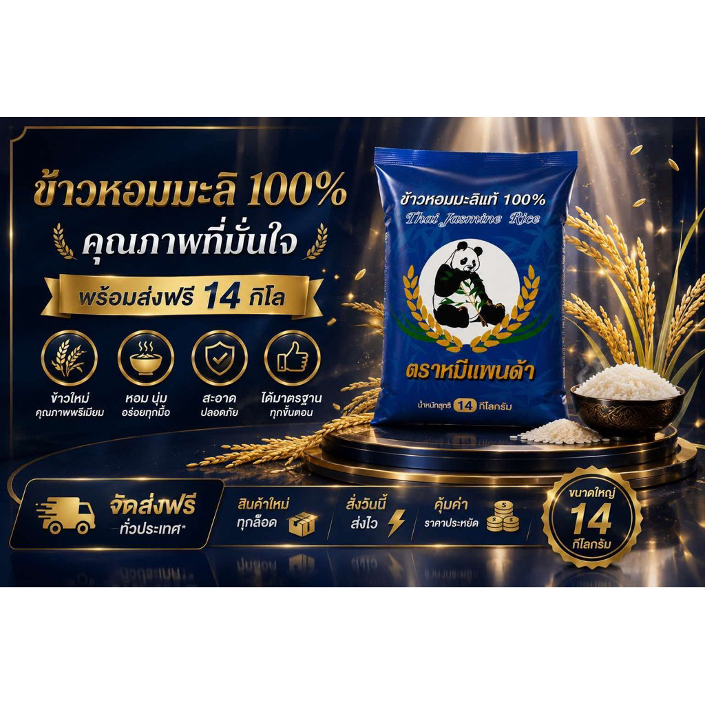 ข้าวหอมมะลิ กลางปี เกรด A ตรา หมีแพนด้า ขนาด 14กิโลกรัม