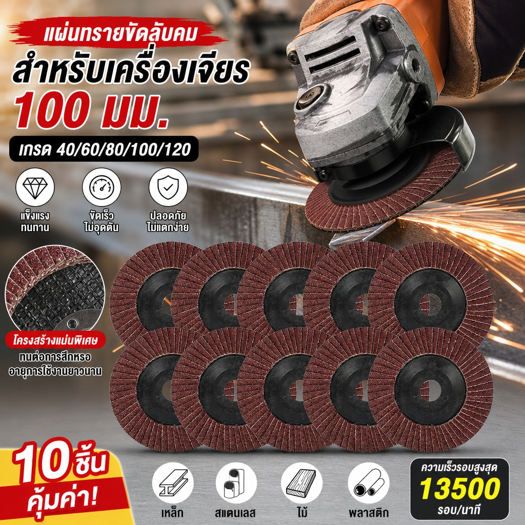 กระดาษทรายซ้อน ผ้าทรายเรียงซ้อน หลังอ่อน 4 นิ้ว กระดาษทรายซ้อน 100ใบ เบอร์ 40,60,80,100,120 จานทรายซ้อนหลังแข็ง