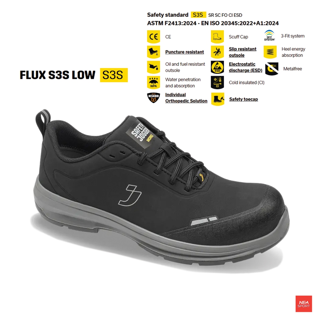 SAFETY JOGGER FLUX S3 LOW -NANOCARBON TOE รองเท้าเซฟตี้ หัวนาโนคาร์บอนกันไฟฟ้าสถิต แผ่นใยกันทะลุ ESD S3