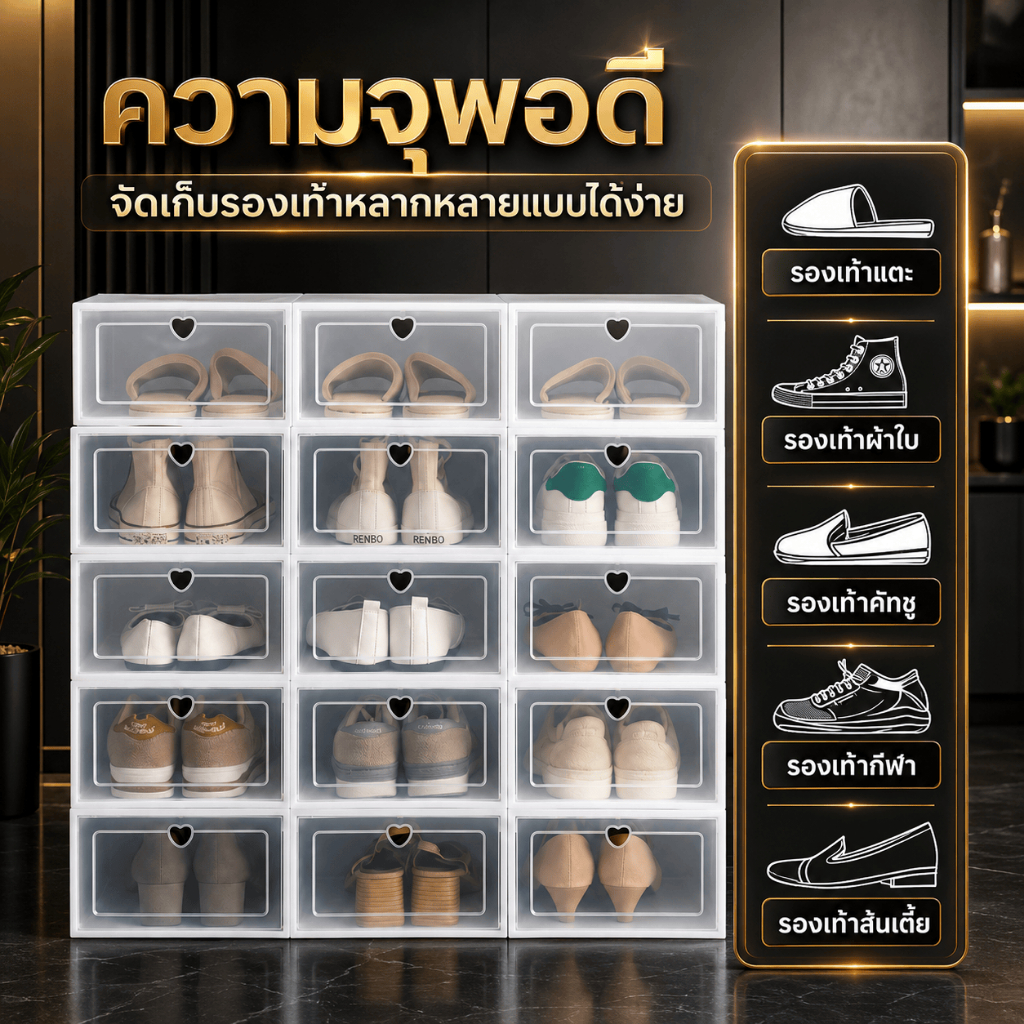 กล่องใส่รองเท้า 10 กล่อง กล่องเก็บรองเท้า ฝาหน้าใส เปิดฝาหน้าได้ วางซ้อนได้ กันฝุ่น ประกอบง่าย หยิบรองเท้าสะดวก ส่งจากกร
