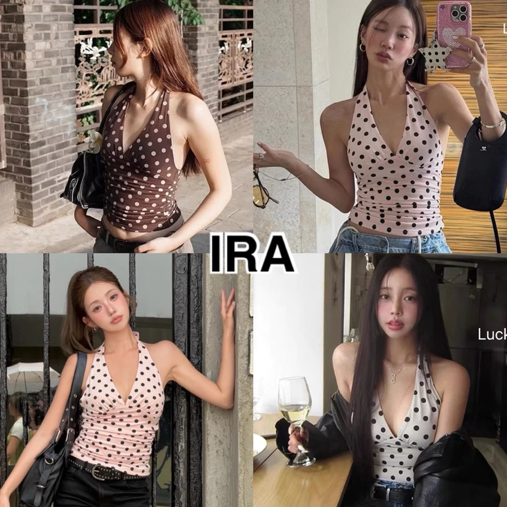 BY IRA 202520 🥰พร้อมส่ง😘 Dottie Tank เสื้อลายจุดสายเดี่ยวคล้องคอ ดีเทลช่วงเอวสุดเป๊ะ