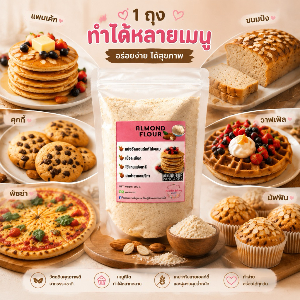 💕keto💕แป้งอัลมอนด์USA เนื้อละเอียด เกรดแท้100%ไม่ผสมแป้ง ใช้แทนแป้งทำเบเกอรี่ ทำมาการอง