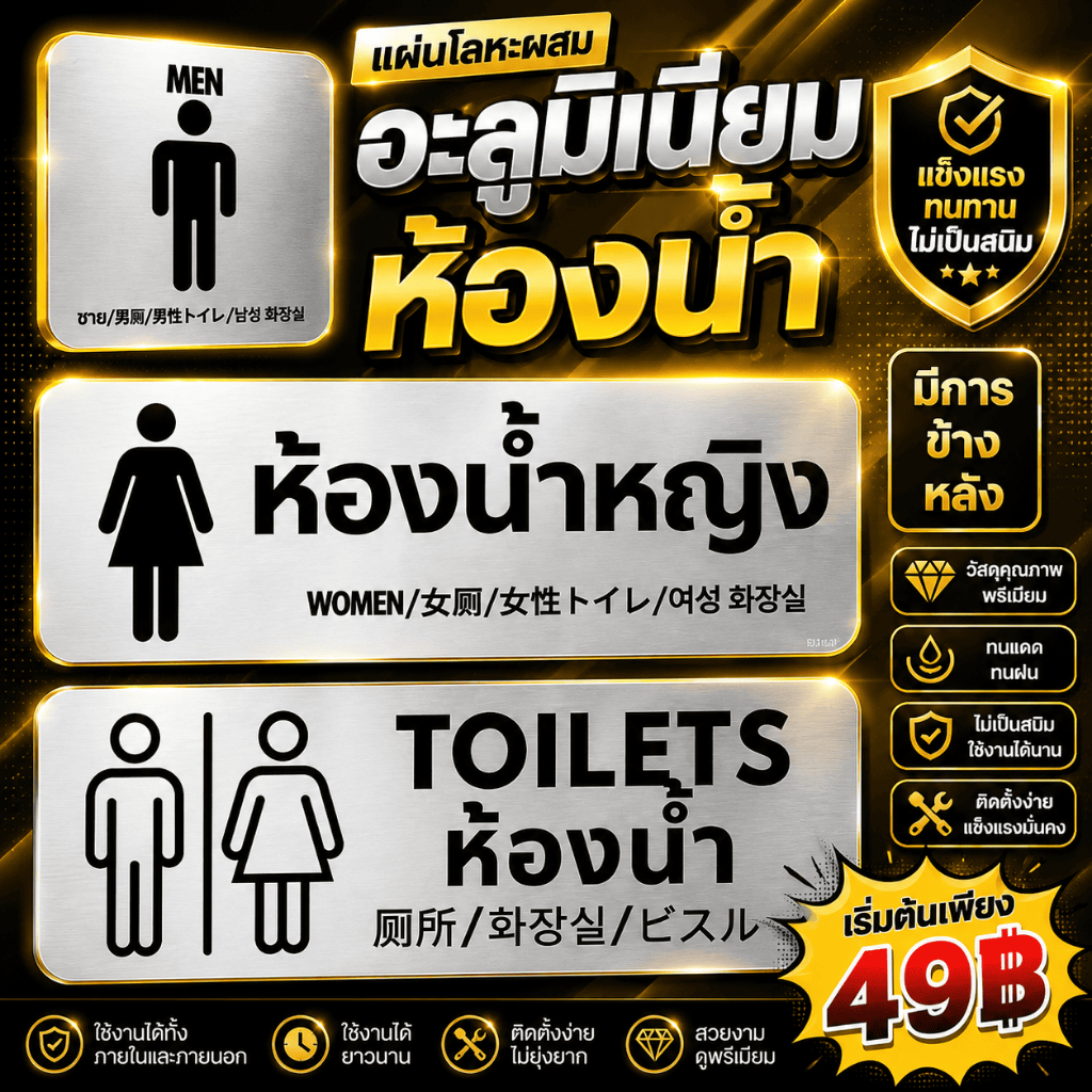 ส่งด่วน* ป้ายห้องน้ำ ชาย-หญิง อะลูมิเนียมคอมโพสิต 1 มม. ทนแดด ทนฝน