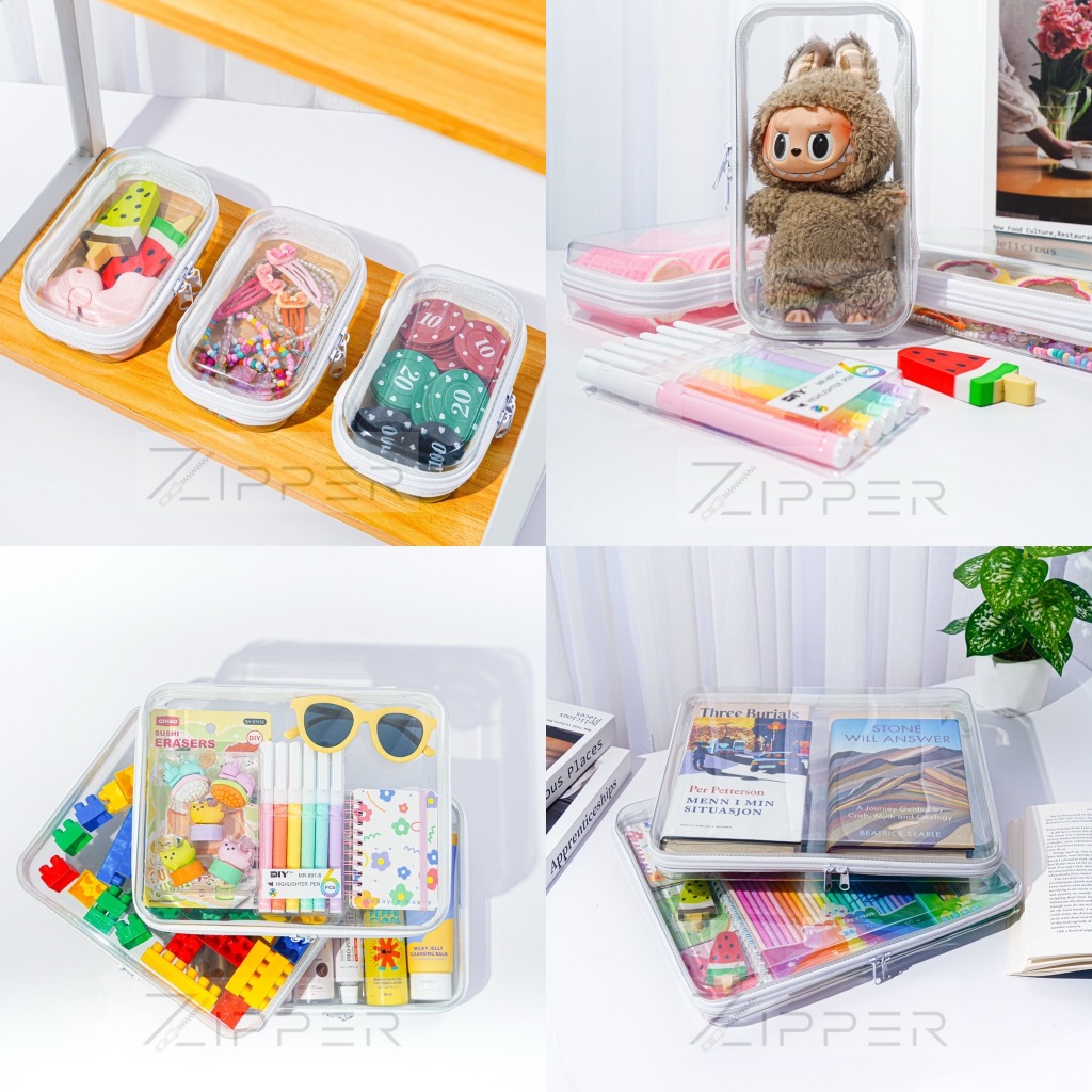 Zipper Box มี 4 Size กล่องพลาสติกใส กล่องจัดระเบียบ กล่องเก็บของอเนกประสงค์ แบบใส มีซิป สามารถพกพาได้