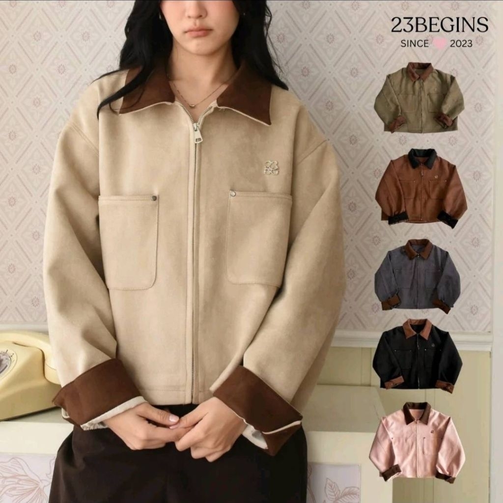 23begins Jacket หนังกลับ สีเบจ