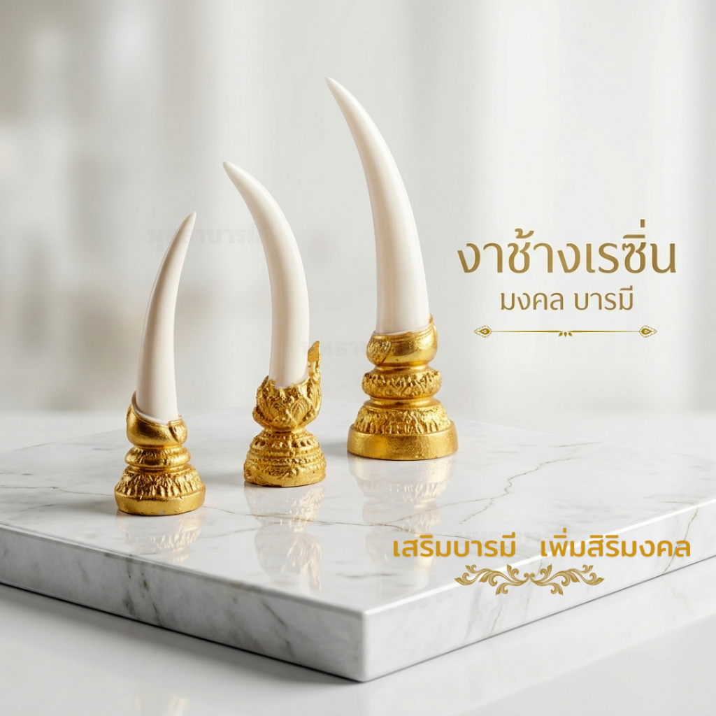 งาช้างคู่ เรซิ่น>งานช้างสีขาว>เสริมฮวงจุ้ย มงคล บารมี>ประดับโต๊ะพระ หิ้งพระ สวยงาม - พุทธาบารมี