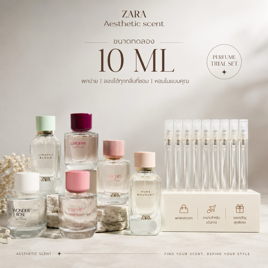 น้ำหอม ZARA แบ่งขาย ขนาดทดลอง 10ml /Gardenia /Orchid /Nude Bouquet /Golden Decade / Red temptation/W