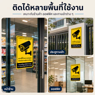 สติกเกอร์เตือนCCTV 24ชั่วโมง ภาษาไทย-อังกฤษ กันน้ำกันแดด ไม่ซีด ติดผนัง/รถยนต์/ร้านค้าได้