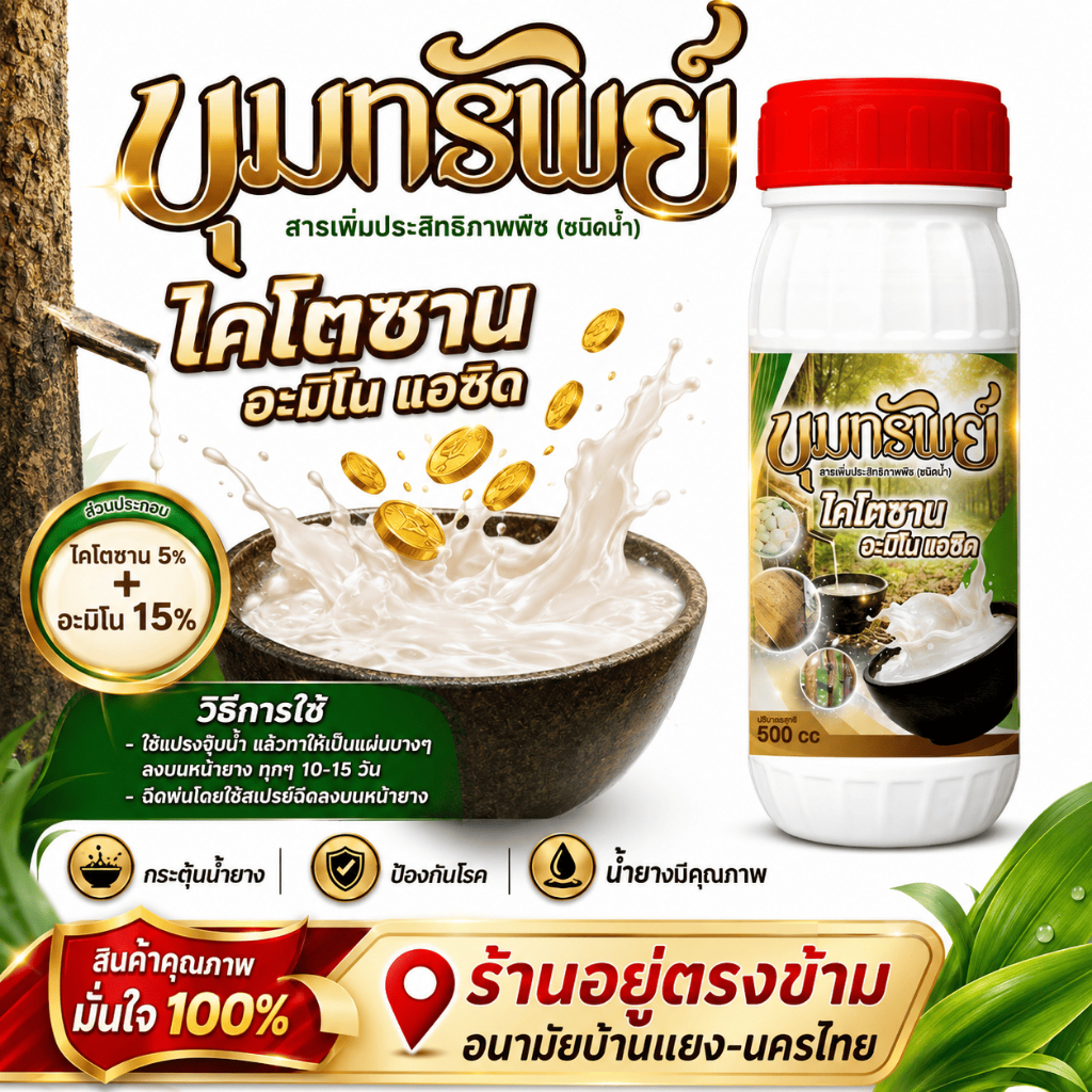 ปุ๋ยทาหน้ายาง สูตรใหม่ (ขุมทรัพย์) ช่วยเพิ่มประสิทธิภาพ ต้นยางที่เคยโทรม กลับมาให้ผลผลิตดี น้ำยางไหลดี พร้อมบำรุงหน้ายาง